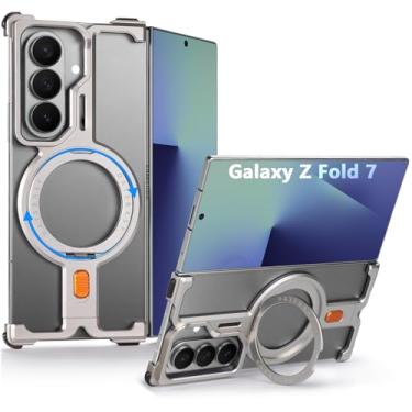 Imagem de XAOVUIR Capa para Samsung Galaxy Z Fold 7 com suporte magnético, suporte giratório para capa de alumínio metal Z Fold7, capa de telefone fina sem moldura para Galaxy Z Fold 7 com proteção à prova de
