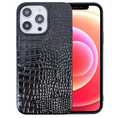 Imagem de Capa feminina para iPhone 15 Pro, capa de couro sintético DMaos crocodilo, moda clássica para iPhone15 Pro 2023 6,1 polegadas - preta