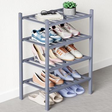 Imagem de Smiry Sapateira de bambu para armário, organizador de sapatos empilhável pequeno de madeira de 4 níveis, prateleira de armazenamento de sapatos de pé livre para entrada, entrada da porta da frente