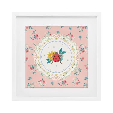 Imagem de Stupell Industries Impressão emoldurada preta com estampa de renda Spring Lady Bug sob vidro, design de Angela Steahling, 40,6 x 40,6 cm