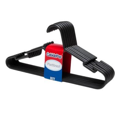 Imagem de Kit 20 Cabides de Plástico Resistente, Pretos, para Roupeiro, Organizador de Guarda-Roupa