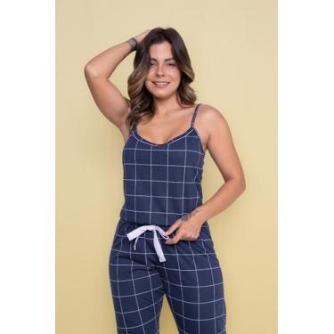 Imagem de Pijama Feminino Alça Longo Xadrez Marinho - Pink Dream, G2