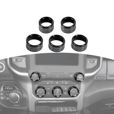 Imagem de JOSHELA Anel de acabamento para capa de botão de rádio de controle CA para Dodge RAM 2018-Presente Preto Acessórios interiores 5 peças
