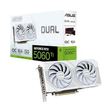 Imagem de ASUS Dual GeForce RTX 5060 Ti 16GB GDDR7 White OC Edition (PCIe 5.0, 16GB GDDR7, DLSS 4, HDMI 2.1b, DisplayPort 2.1b, design de 2.5 compartimentos, design de ventilador de tecnologia axial, tecnologia