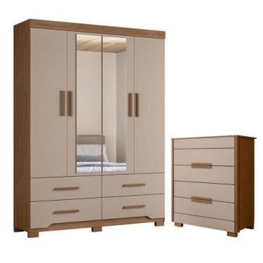 Imagem de Guarda Roupa Solteiro Miami E Cômoda Dhara Carvalho Fendi - Moval - MO