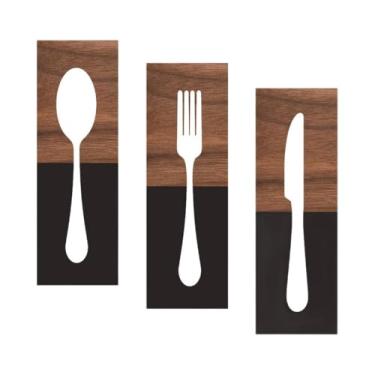 Imagem de Generic Conjunto de 3 peças para decoração de parede com faca, garfo e colher, placa decorativa de madeira para pendurar, placa de madeira estilo fazenda para