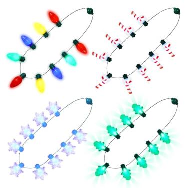 Imagem de NOVWANG Colar de Natal com 4 peças, luz 3D, 6 modos de luz dinâmicos com 9 lâmpadas coloridas, flocos de neve para crianças e adultos, festa de Natal