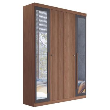 Imagem de Guarda Roupa Casal Com Espelho 4 Portas Elvas Jatobá Grafite