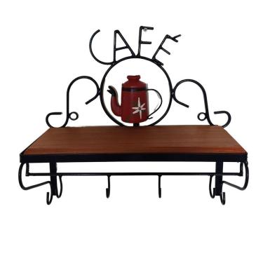 Imagem de Prateleira De Café Porta Tempero 40cm Tema Bule Vermelho Sudeste Rústico