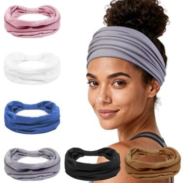 Imagem de Huachi Bandanas para mulheres, faixas elásticas largas antiderrapantes, faixas grossas para treino de suor, faixa de cabelo grande e macia turbante para lavar o rosto, maquiagem, esportes, corrida
