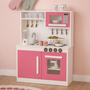 Imagem de Cozinha Infantil Rosa de Brinquedo com Fogão, Forno, Micro-ondas e Pia