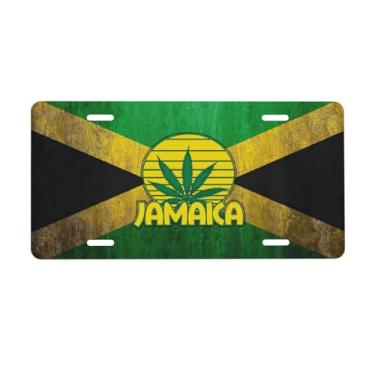Imagem de KOSUES Bandeira jamaicana com folha de maconha placa de licença de alumínio 15 x 30 cm capa de placa de carro frontal de metal acessório de decoração de carro novidade etiqueta de decoração de vaidade