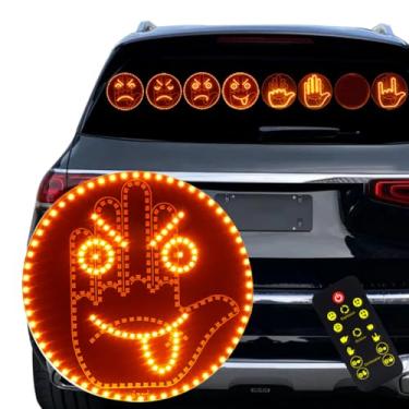 Imagem de 4 luzes de dedo de expressão e 4 gestos, placa de LED Road Rage para carro, luz engraçada para gestos de mão para janela traseira do carro, luzes de gesto de expressão 2 em 1