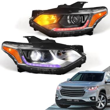 Imagem de XELVO Conjunto de faróis de xenon compatível com Chevy Traverse 2018 2019 2020 2021 substituição de farol de projetor com DRL para todos os veículos xenon (um par)