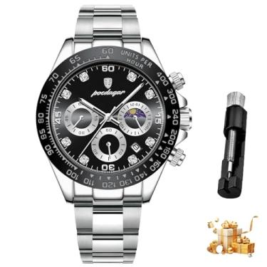 Imagem de Relógio Masculino De Luxo, à Prova D'água, Com Mostrador Luminoso, Data e Cronógrafo, Em Aço encerrado, Relógio Esportivo De Quartzo Para Homens.629-Preto Prateado