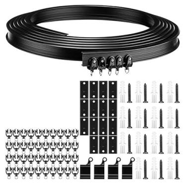 Imagem de Trilho de cortina de teto flexível dobrável, suporte para trilho de cortina com sistema de trilhos de cortina, divisor de quarto, varão de cortina, trilho de teto para trailer, 3 m, preto