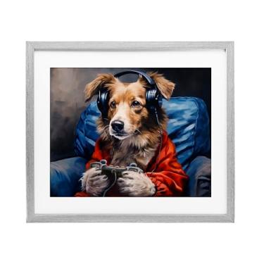 Imagem de Stupell Industries Impressão emoldurada cinza Game Master Dog sob vidro, design de Shawna Stewart, 33 x 40 cm