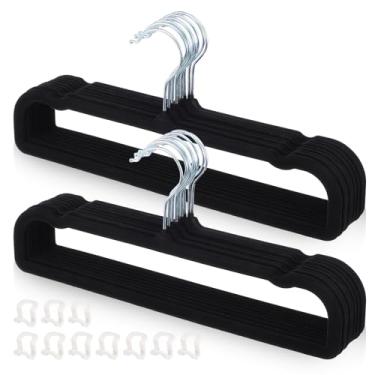 Imagem de Cabides de veludo antiderrapantes, pacote com 20 cabides de veludo preto, retangulares, cabides de veludo finos com 10 ganchos para jeans, sutiãs, shorts