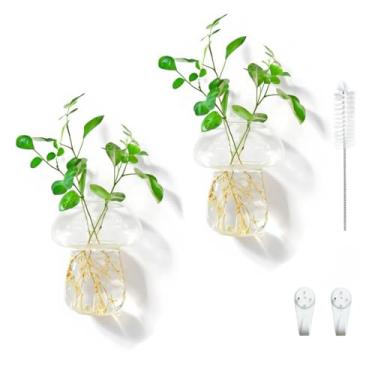 Imagem de Saiwithend Vaso de cogumelo pendurado na parede, pequenas estações de propagação de plantas, lindo vaso de vidro de cogumelo, terrário, suporte de flores hidropônicas internas para presentes elegantes