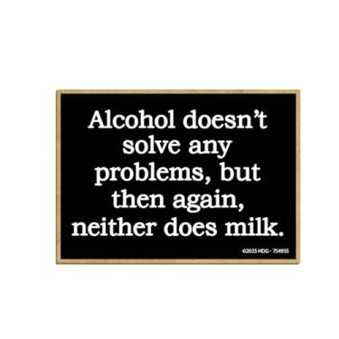 Imagem de Honey Dew Gifts, Alcohol Doesn't Solve Any Problems, But Then Again Neither Does Milk, Ímã de geladeira engraçado, ímãs de geladeira, presentes de álcool, ímã de barra, 6,3 cm por 3,5 polegadas