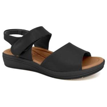 Imagem de Sandália Usaflex Feminina Salto Anabela Couro Fecho-flex Preto Ak0501001 36