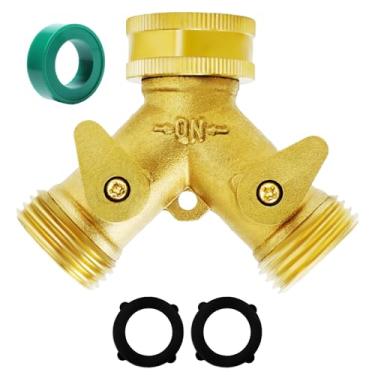 Imagem de Conector de mangueira de jardim bidirecional, divisor de torneira para gramado e jardim, divisor de saída de latão resistente, adaptador de torneira de mangueira, divisor de mangueira com 2 válvulas