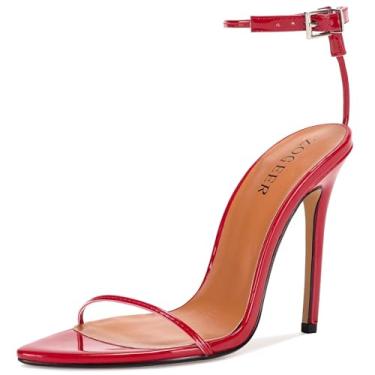 Imagem de ZOGEER Sandálias femininas de salto alto stiletto 12 cm sexy bico aberto preto vermelho salto festa de casamento noite baile dança sapatos elegantes, Vermelho, 42