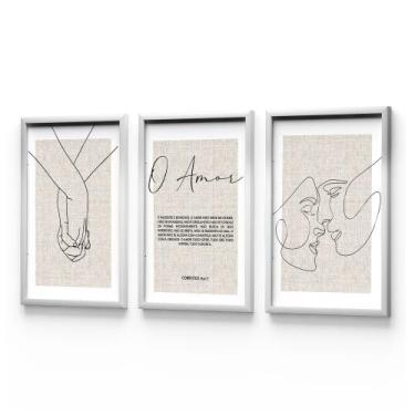 Imagem de Kit 3 Quadros Coríntios 13:4-7 Conexão Laços Mãos Amor Casal - Deliqua