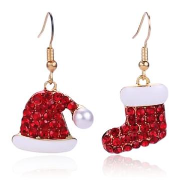 Imagem de Brincos pendentes de Natal para mulheres, laço vermelho, chapéu de Papai Noel, meia lâmpada, brincos de árvore de Natal, joias de Natal, brincos de férias para mulheres, Large, Zinco, Sem pedra