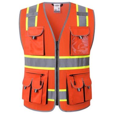 Imagem de Colete de segurança JKSafety Hi-Vis Neon Color, 10 bolsos para homens 