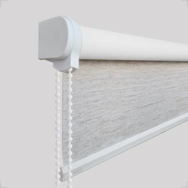 Imagem de Cortina Persiana de Rolo, rolon, rolle, blackout, blecaute, black out (Linho Mesclado - Acabamento Branco, 1,30 (lar) x 1,40 (alt) - SEM BANDÔ)