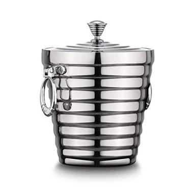 Imagem de Balde de gelo de aço inoxidável com parede dupla, recipiente isolado com pegador de bônus e tampa balde de gelo escovado para barril de cerveja vinho champanhe