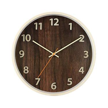 Imagem de YWangQiang Relógio de parede 35 cm Relógio de parede redondo de madeira mudo sem tique-taque 3D número digital moda decoração de casa (alimentado por bateria) relógio de decoração (cor: marrom-4