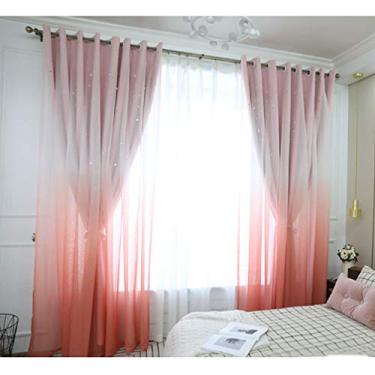 Imagem de Cortina blackout de camada dupla com estrelas abertas, cortinas blackout de voile transparente, cortina de renda para quarto de meninas, com sobreposição de tule, cortina de dois andares para sala de