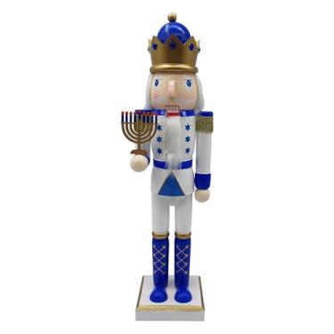 Imagem de Boneco de quebra-nozes de madeira, decoração de Hanukkah para quebra-nozes | Ornamento de boneca de mesa de mesa branco e azul para lareira, janela, mesa, armário de cozinha, bancada