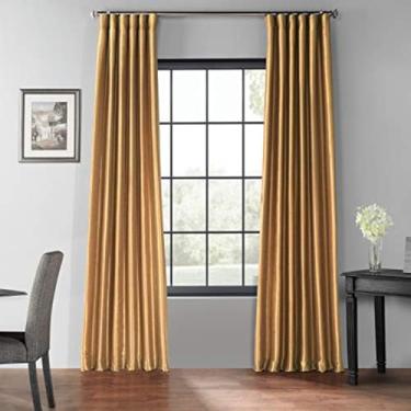 Imagem de HPD Half Price Drapes Cortinas blackout de seda sintética 246 cm de comprimento para quarto e sala de estar cortina blackout texturizada vintage (1 painel), 127 cm L x 246 C, ouro linho
