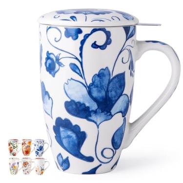Imagem de GBHOME Caneca de chá com infusor e tampa, xícara de chá grande de folha solta de cerâmica de 510 g, caneca de chá segura para micro-ondas, lavável na lava-louças, para amantes de chá