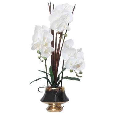 Imagem de CXGS Orquídeas flores artificiais de toque real flor falsa em vaso de cerâmica 50,8 cm planta de orquídea sintética branca phalaenopsis de seda realista para centro de mesa, hotel, casa, decoração