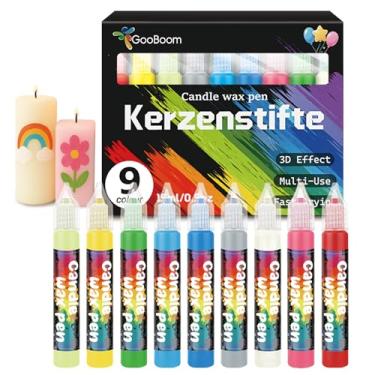 Imagem de GooBoom Caneta de cera de vela, kit de pintura de vela de 9 cores para projetos de bricolage, festas de aniversário, ocasiões especiais para criar velas coloridas, tintas acrílicas seguras e não
