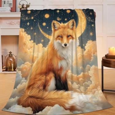 Imagem de Cobertor de raposa para crianças, cobertor de lã de raposa fofo presentes para meninos e meninas, material de flanela macio aconchegante para cama sofá 127 x 101 cm