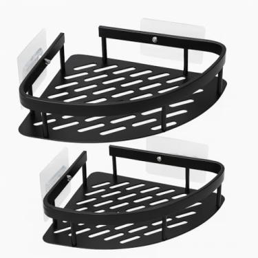 Imagem de Prateleira Canto Banheiro Sem Furo Suporte Organizador Adesivo Parede Shampoo Sabonete Perfume Cozinha Lavanderia Multiuso Estante Nicho Preto Resistente Kit 2 Unidades Compacta