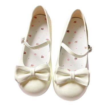 Imagem de BEROBELLO Lolita Tênis feminino bonito Mary Jane sem salto com laço e bico redondo, Marfim brilhante, 37 BR