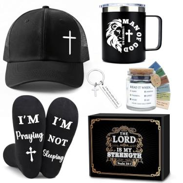 Imagem de Presentes cristãos para homens, coisas espirituais baseadas na fé, cesta religiosa, presente católico, presentes de batismo, pastor, apreço, conjunto de presente acessórios cristãos para homens com