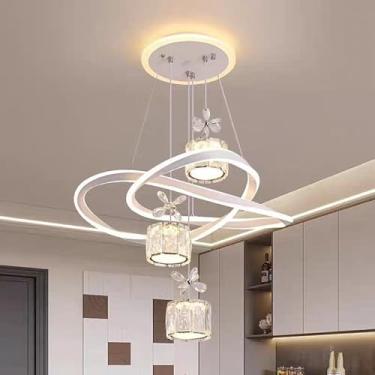 Imagem de Lustre LED regulável para mesa de jantar, luminária pendente de 3000K a 6000K com cúpula de cristal, design decorativo, luminária de alumínio com controle remoto. Ideal para sala de jantar,