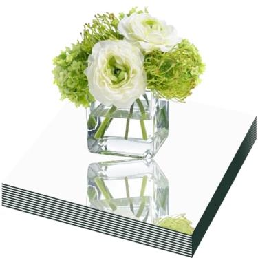 Imagem de PASOCON Pacote com 4 espelhos quadrados para centros de mesa, bandeja acrílica de 25,4 x 25,4 cm, placas de vela, azulejos de espelho de parede a granel para centros de mesa de festa de casamento, dia