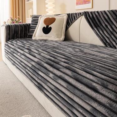 Imagem de Capa de sofá secional em forma de L, 6 assentos, capa de sofá 6, 7, 4, almofada, compatível com animais de estimação, de pelúcia gradiente, lavável na máquina, sem fiapos e antiestática, cinza escuro