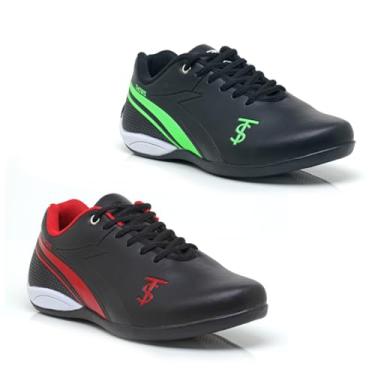 Imagem de Chuteira Masculina Futsal, Kit 2 Pares, Qualidade Premium, Confortável, Resistente (Preto/Vermelho E Preto/Verde, BR, Adulto, Numérico, 41)