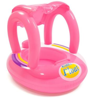 Imagem de Boia Bebê Inflável com Cobertura Barco Infantil Piscina, Praia e Lago Segurança, Proteção Solar e Conforto Premium (ROSA)