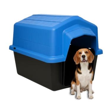 Imagem de Casinha Pet 2 em 1 Grande N5 Caminha Proteção UV | Uso Externo Sol Chuva | Cães Médios até 22kg Labrador Bulldog Beagle | Plástico Rígido Atóxico Resistente | Limpeza Fácil (Azul)