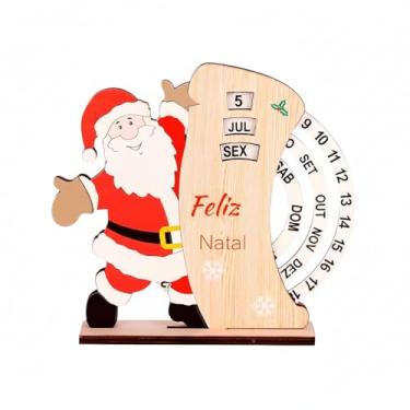 Imagem de Calendário Natalino em Madeira Decorativo Contagem Regressiva Papai Noel